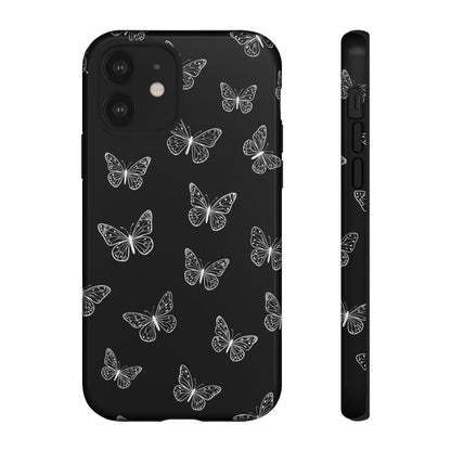 White Butterfly Pattern Phone Case – Dark Aesthetic Monochrome Tough Cover