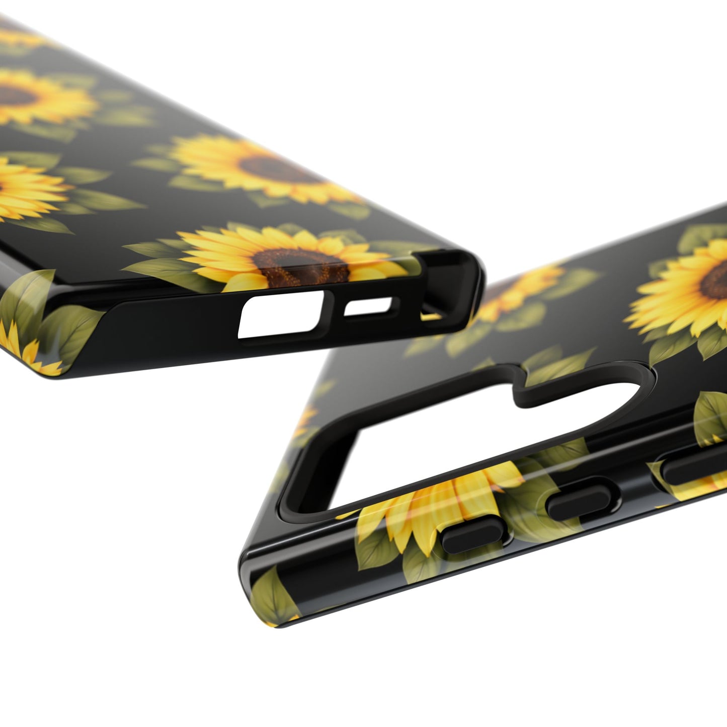 Sunflower Floral Tough Phone Case – Black Background Protective Cover for Iphone, Samsung Galaxy and Pixel
