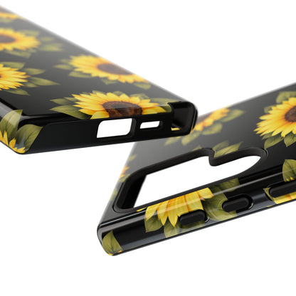Sunflower Floral Tough Phone Case – Black Background Protective Cover for Iphone, Samsung Galaxy and Pixel