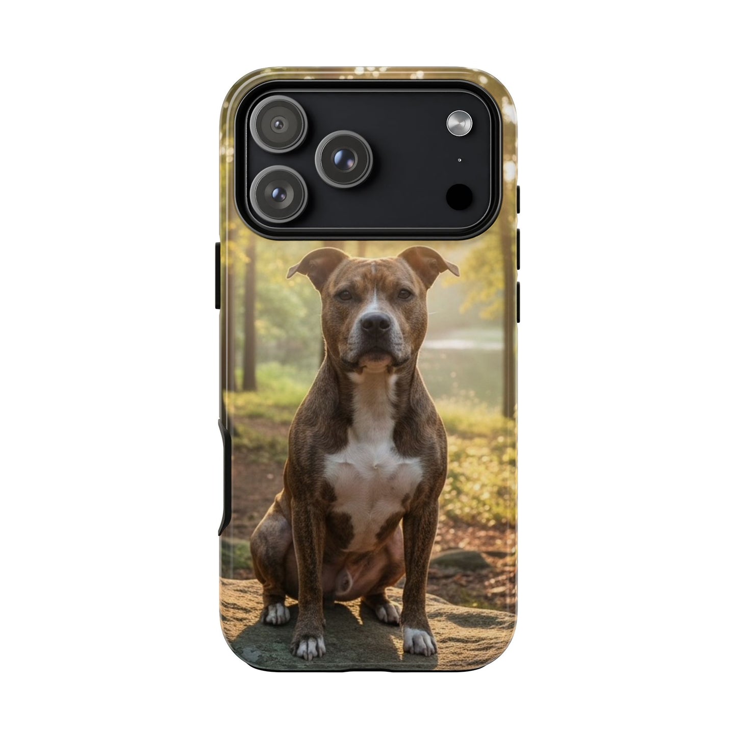 Pitbull Portrait Phone Case | Dog Lover Tough Case, Sunset Forest