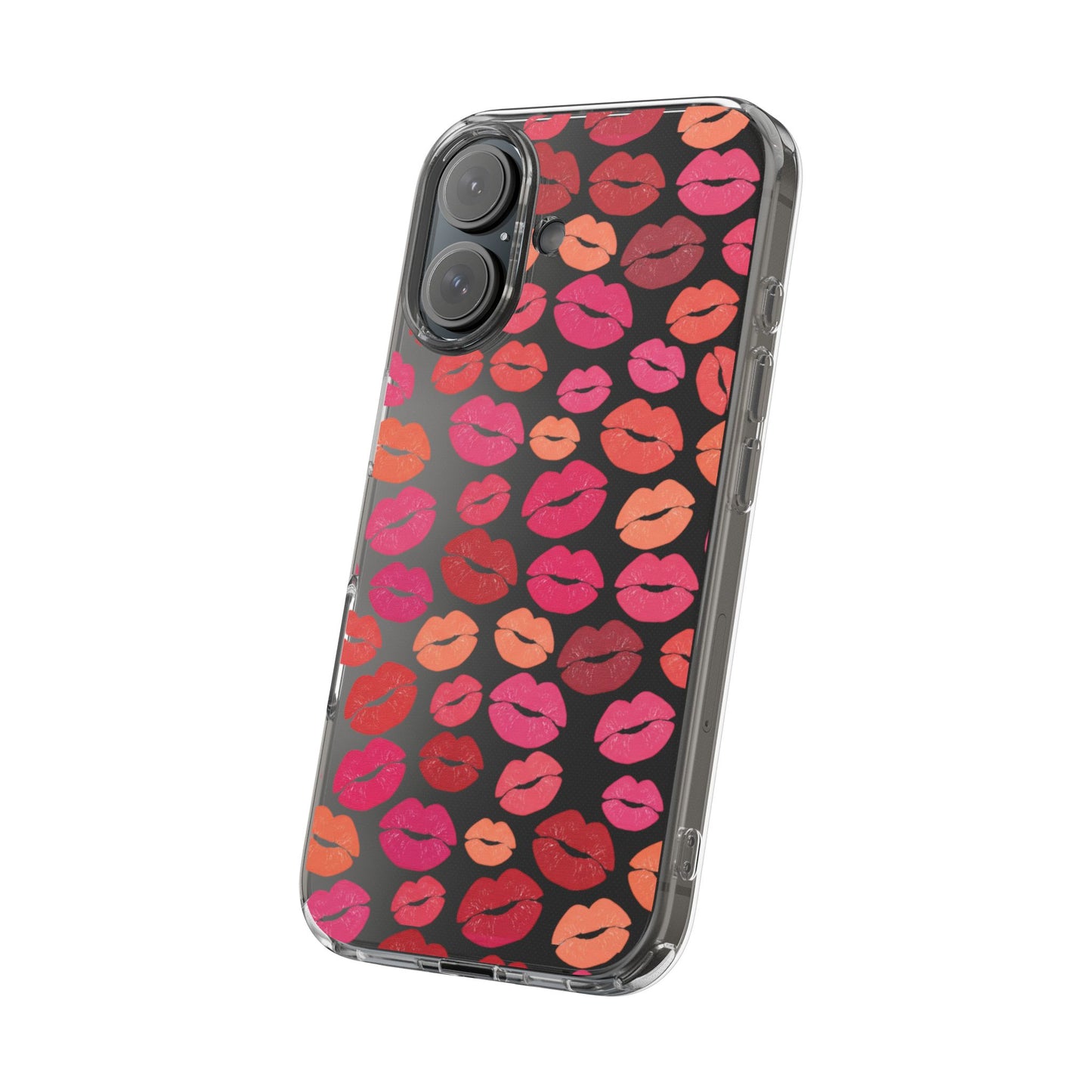 Kiss Print Clear Phone Case | Red Lip Pattern Impact-Resistant Case