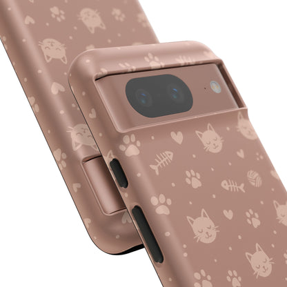 Cute Cat Pattern Phone Case | Paw Prints, Fishbone & Yarn Design Tough Case