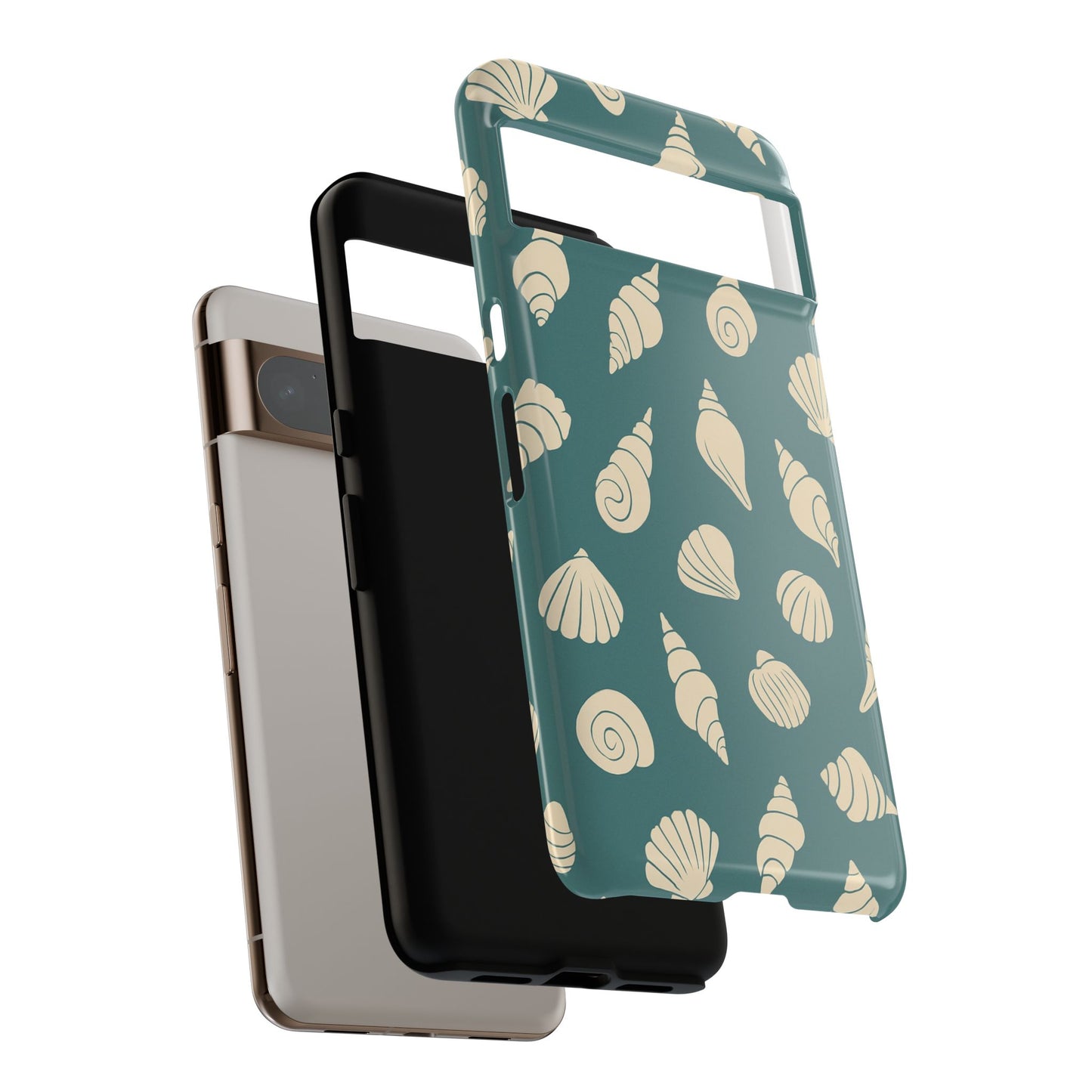 Seashell Pattern Phone Case | Teal Coastal Shells Tough Case for Iphone, Samsung Galaxy and Pixel