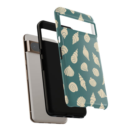 Seashell Pattern Phone Case | Teal Coastal Shells Tough Case for Iphone, Samsung Galaxy and Pixel