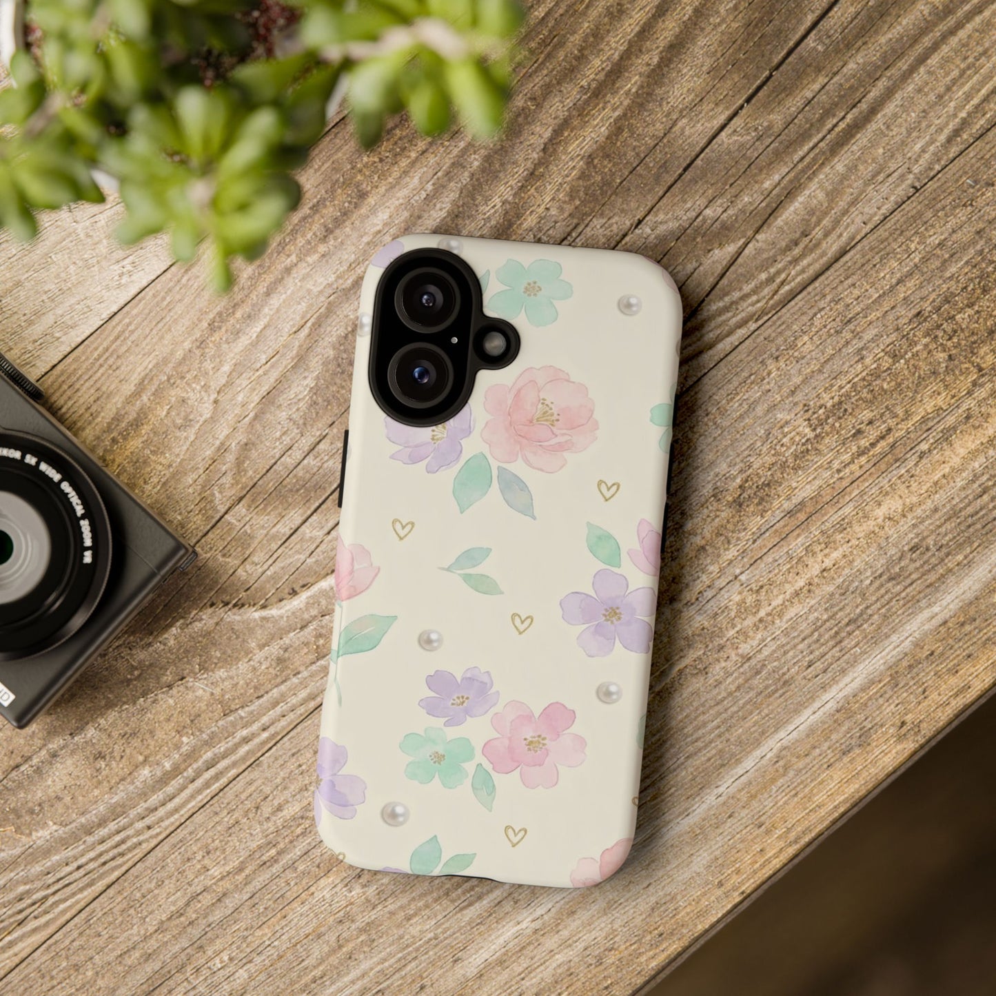 Pastel Floral Phone Case – Coquette Watercolor Flower Hearts Tough Case (iPhone, Samsung, Pixel)