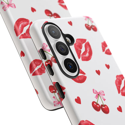 Red Lips & Cherry Phone Case – Y2K Retro Aesthetic Tough Cover