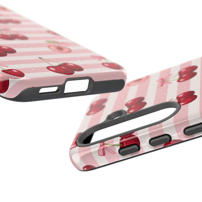 Coquette Cherry Bow Phone Case | Cute Pink Aesthetic Cherry Pattern Tough Case for iPhone & Samsung