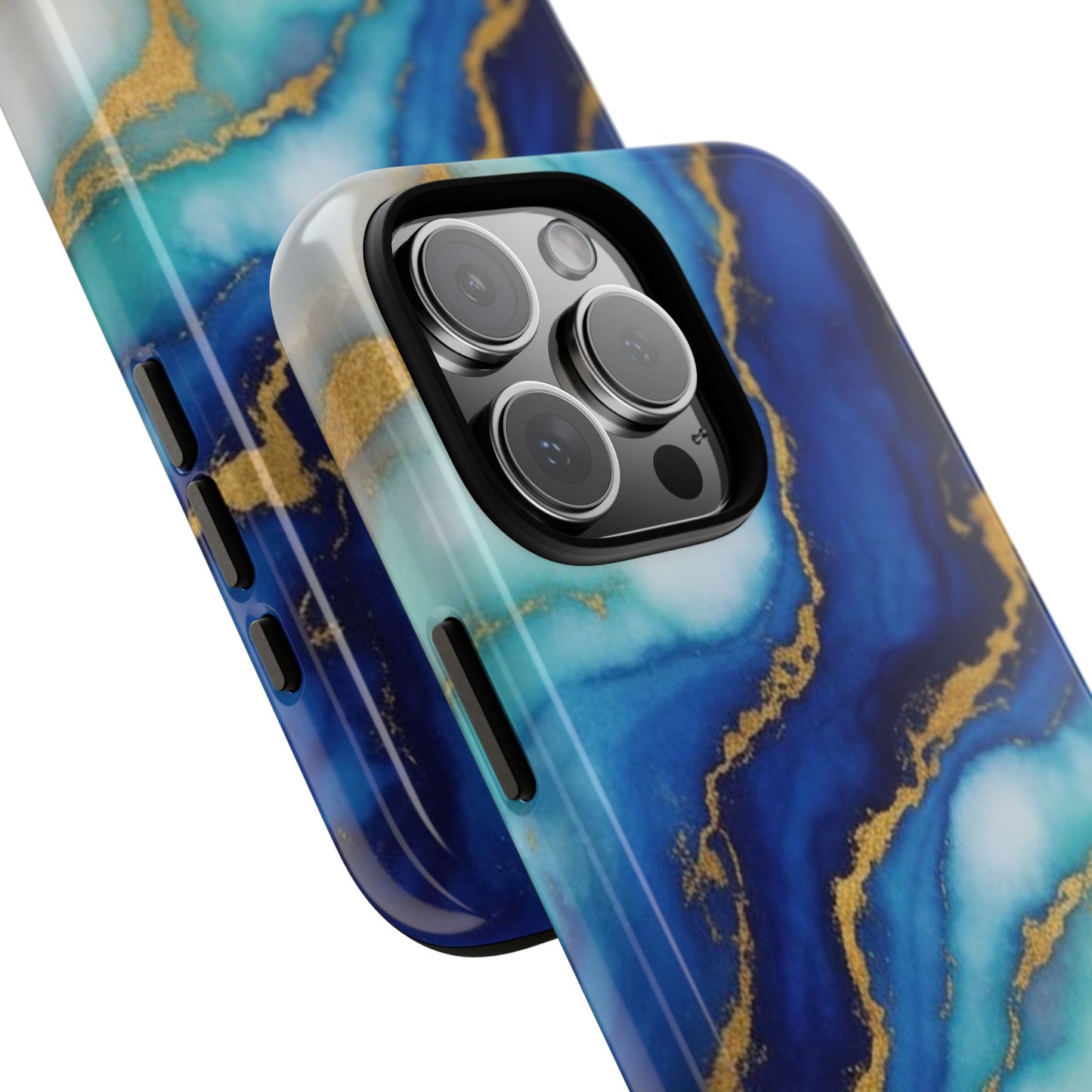 Blue & Gold Marble Phone Case – Luxury Resin Art Tough Case (iPhone, Samsung, Pixel)