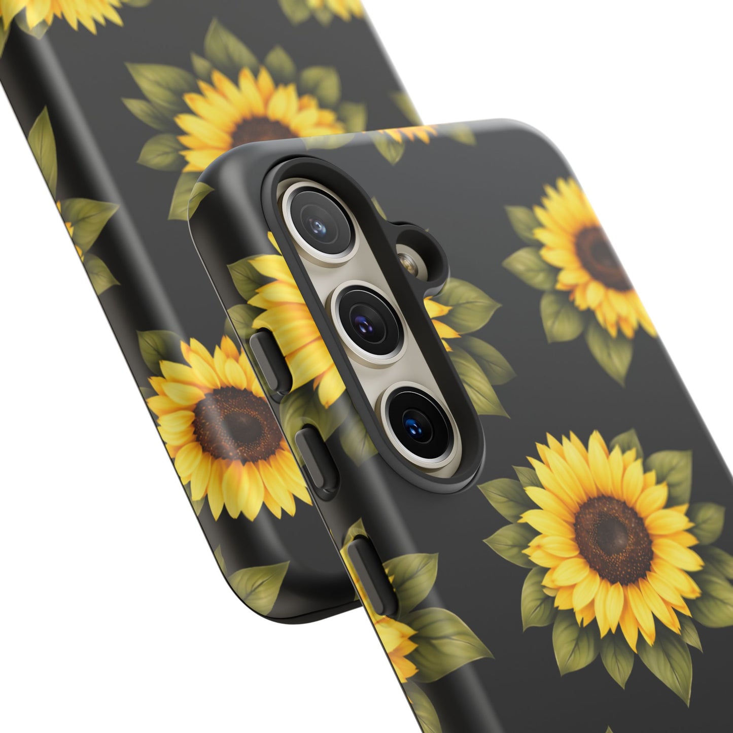 Sunflower Floral Tough Phone Case – Black Background Protective Cover for Iphone, Samsung Galaxy and Pixel