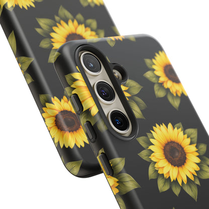Sunflower Floral Tough Phone Case – Black Background Protective Cover for Iphone, Samsung Galaxy and Pixel