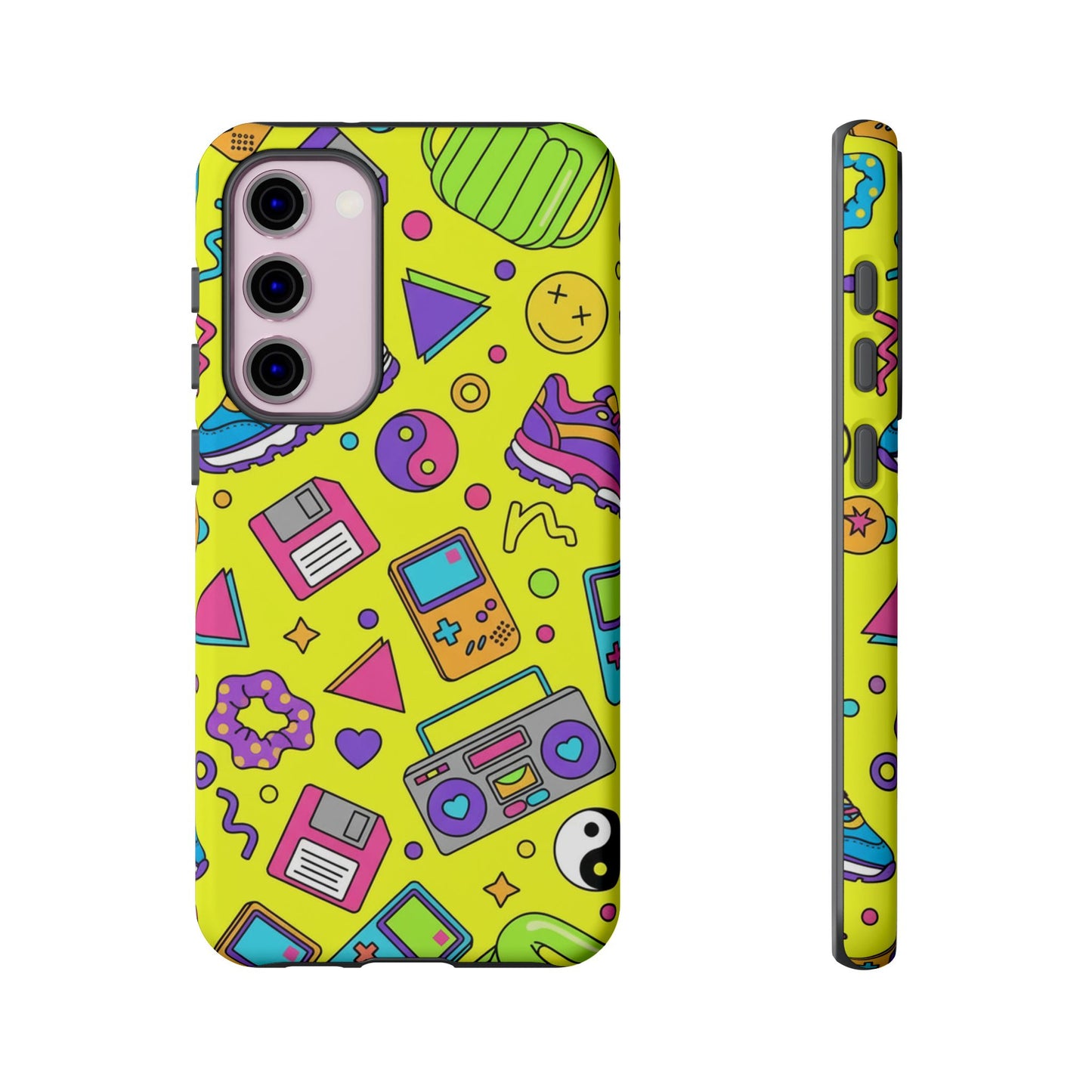 90s Retro Neon Phone Case – Y2K Nostalgia Colorful Icons Tough Protective Case