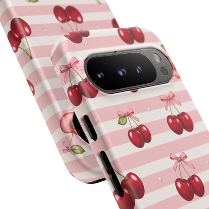 Coquette Cherry Bow Phone Case | Cute Pink Aesthetic Cherry Pattern Tough Case for iPhone & Samsung