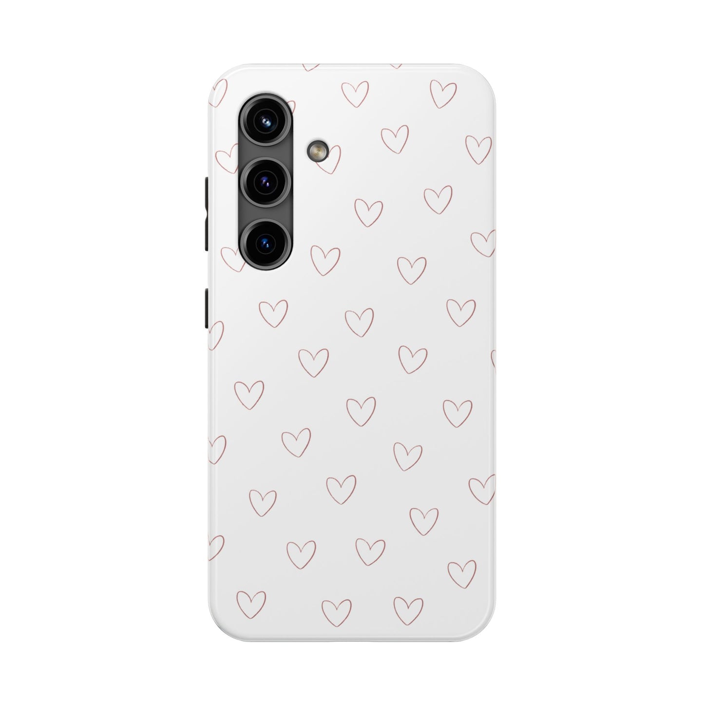 Hand-Drawn Hearts Tough Phone Case | Minimal Pink Heart Pattern