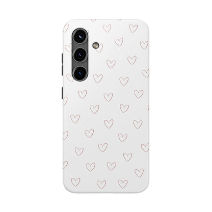 Hand-Drawn Hearts Tough Phone Case | Minimal Pink Heart Pattern