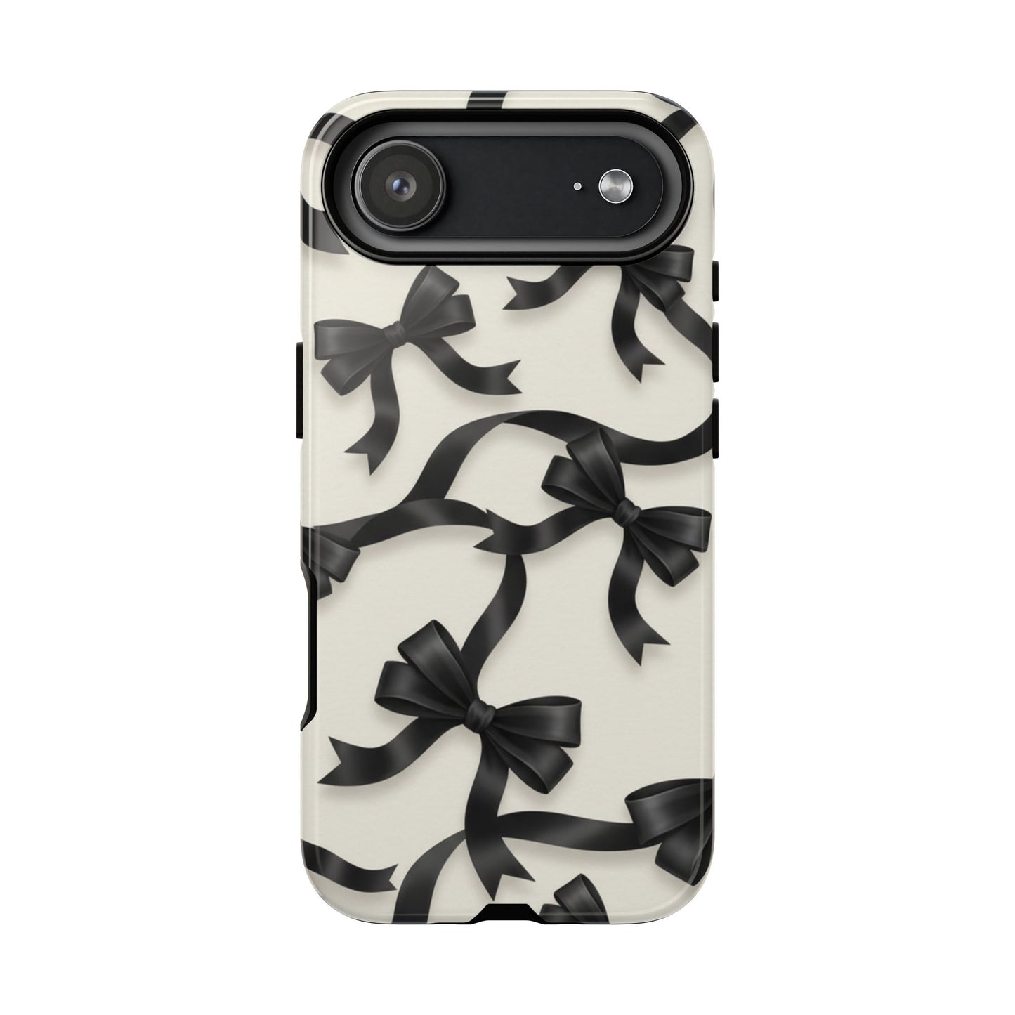 Black Ribbon Bow Phone Case, Minimal Bow Pattern Tough Protective Case