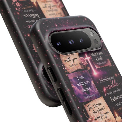 Christian Bible Verse Phone Case Pink Floral Faith Tough Protective Cover Gift