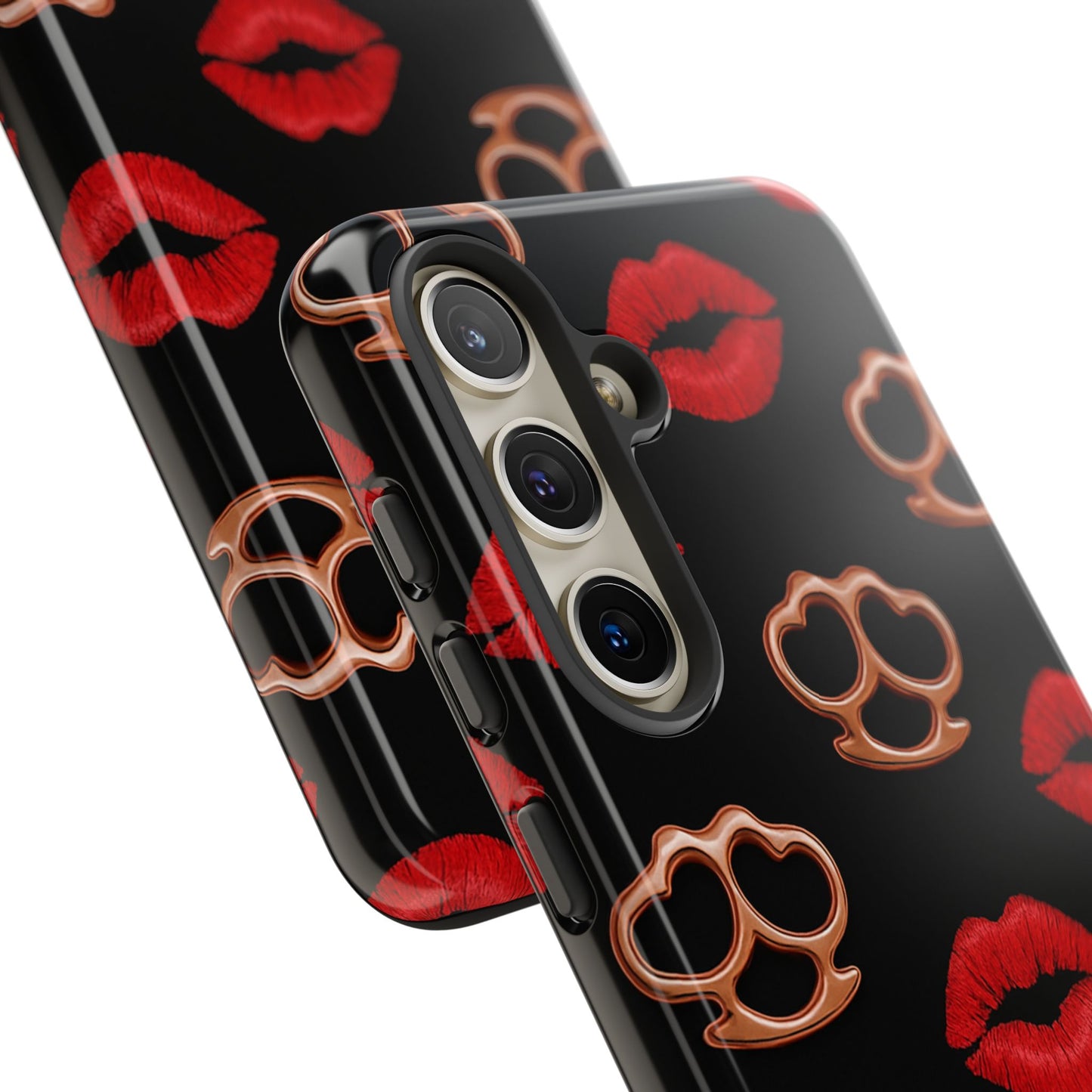 Red Lipstick & Knuckle Duster Phone Case | Bold Kiss Print Tough Protective Cover for Iphone, Samsung Galaxy and Pixel