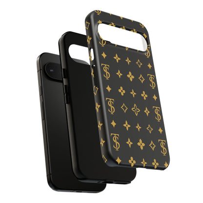 Gold Monogram Pattern Tough Phone Case | Black & Gold Luxury Design for Iphone, Samsung Galaxy and Pixel