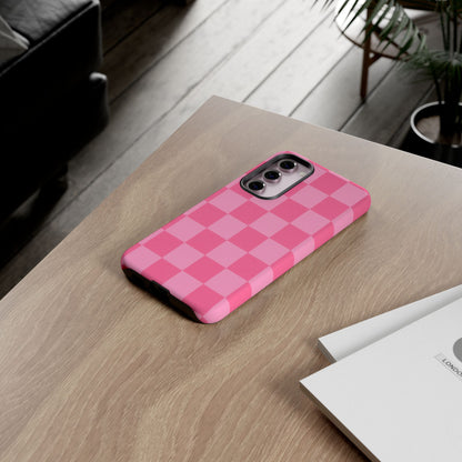 Pink Checkerboard Phone Case – Cute Aesthetic Tough Case for iPhone & Samsung