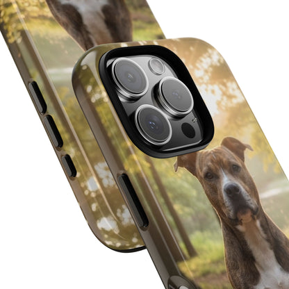 Pitbull Portrait Phone Case | Dog Lover Tough Case, Sunset Forest