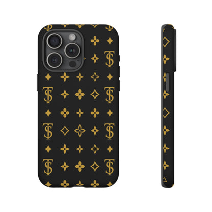Gold Monogram Pattern Tough Phone Case | Black & Gold Luxury Design for Iphone, Samsung Galaxy and Pixel