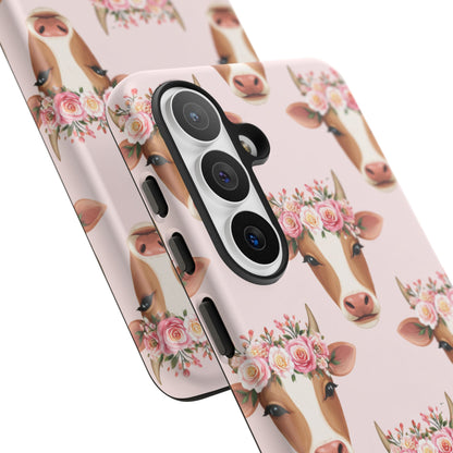 Floral Cow Phone Case – Cute Pink Cow Print Tough Protective Case for Iphone, Samsung Galaxy and Pixel