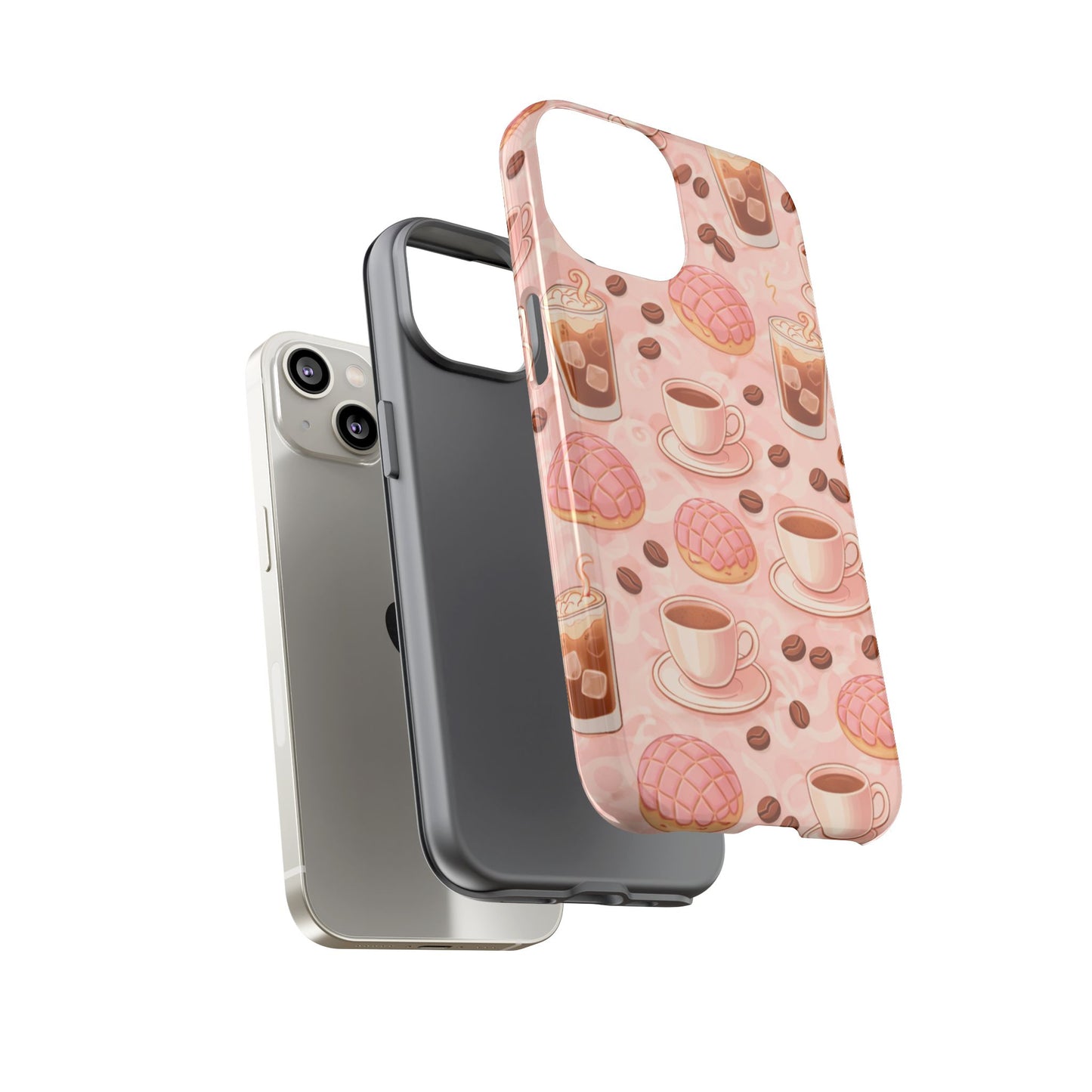Cute Coffee & Pink Concha Phone Case – Coffee Lover Aesthetic Latte Pattern Tough Case