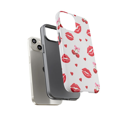 Red Lips & Cherry Phone Case – Y2K Retro Aesthetic Tough Cover