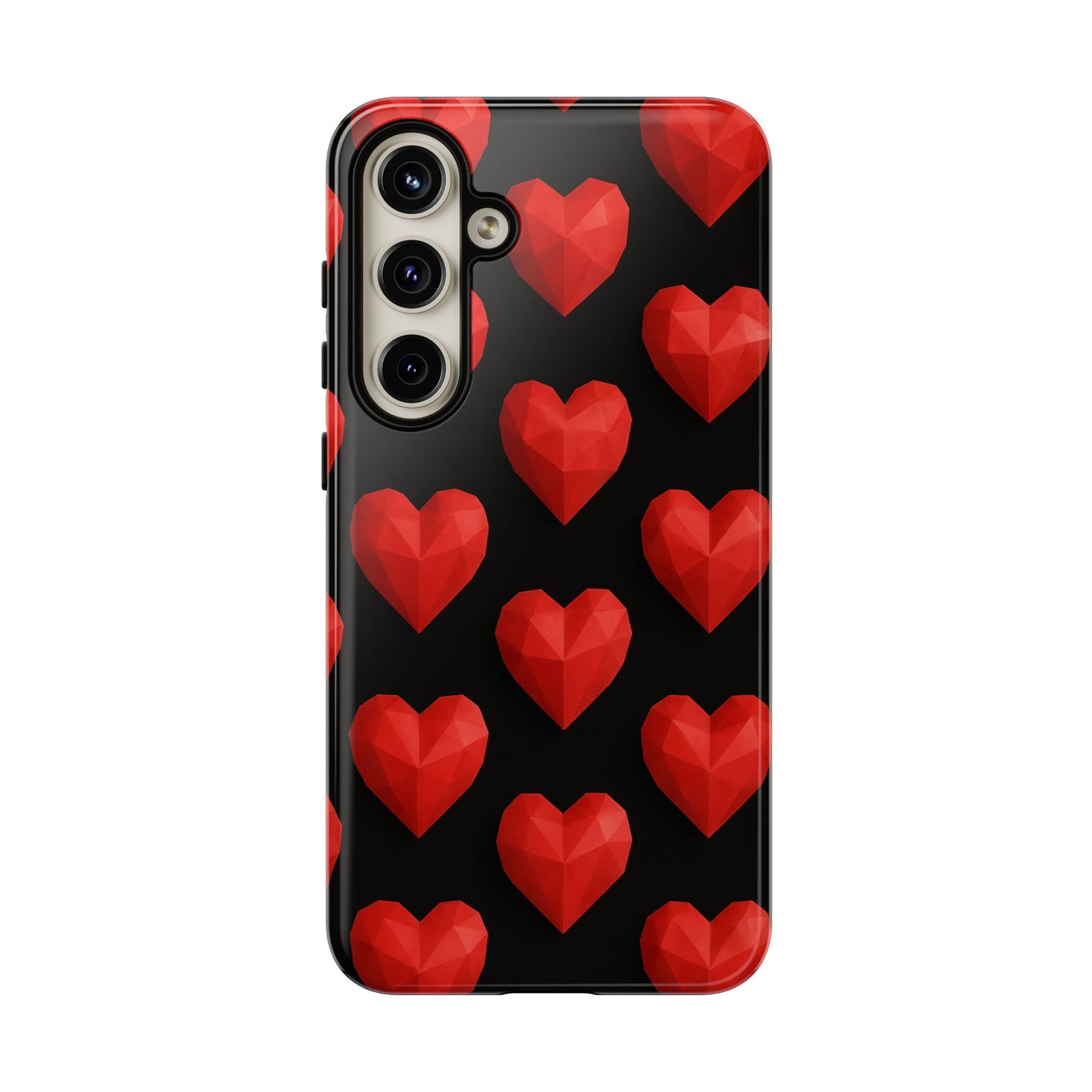 Red Heart Phone Case – Geometric Heart Pattern Tough Case (Black)