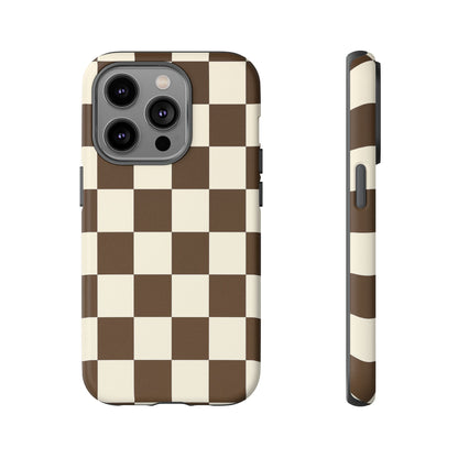 Mocha Checkerboard Phone Case | Neutral Aesthetic Tough Case