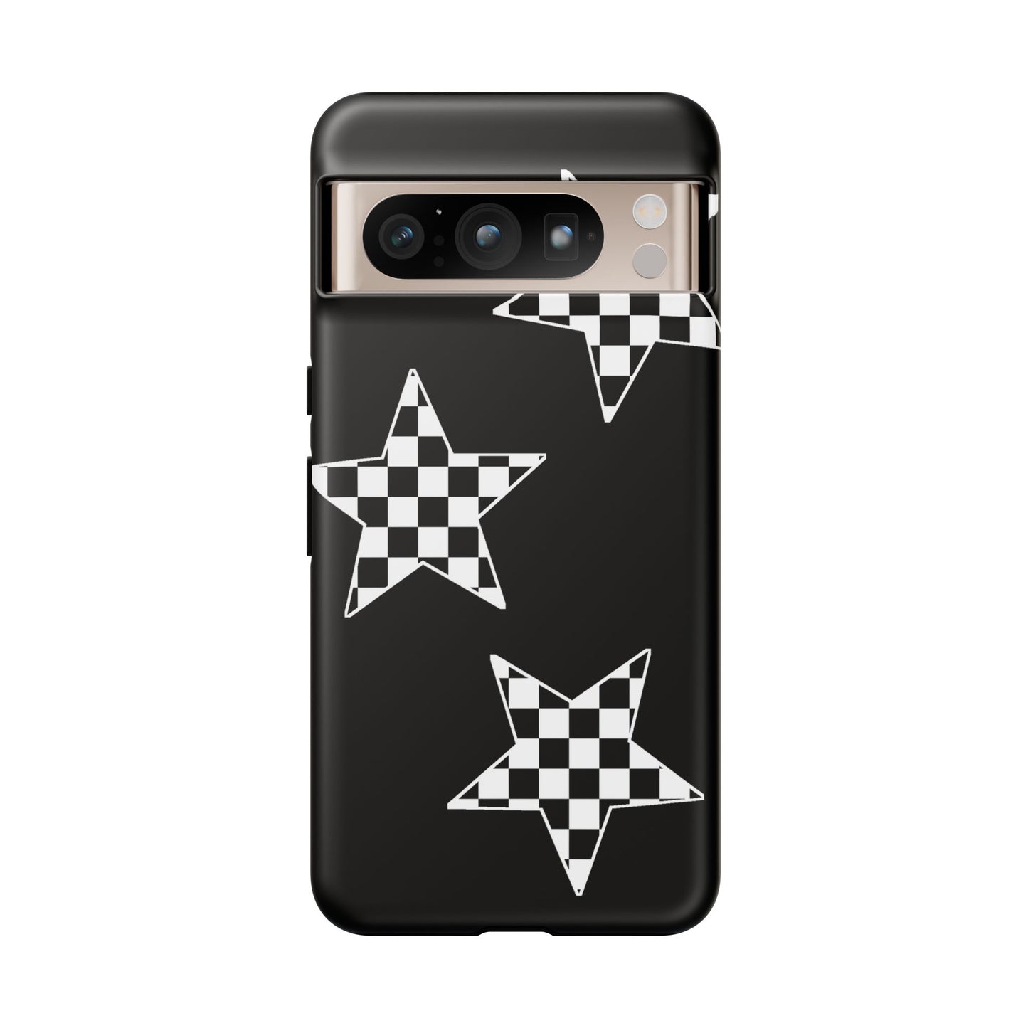 Checkered Star Tough Phone Case – Black Retro Graphic Protective Cover for Iphone, Samsung Galaxy and Pixel