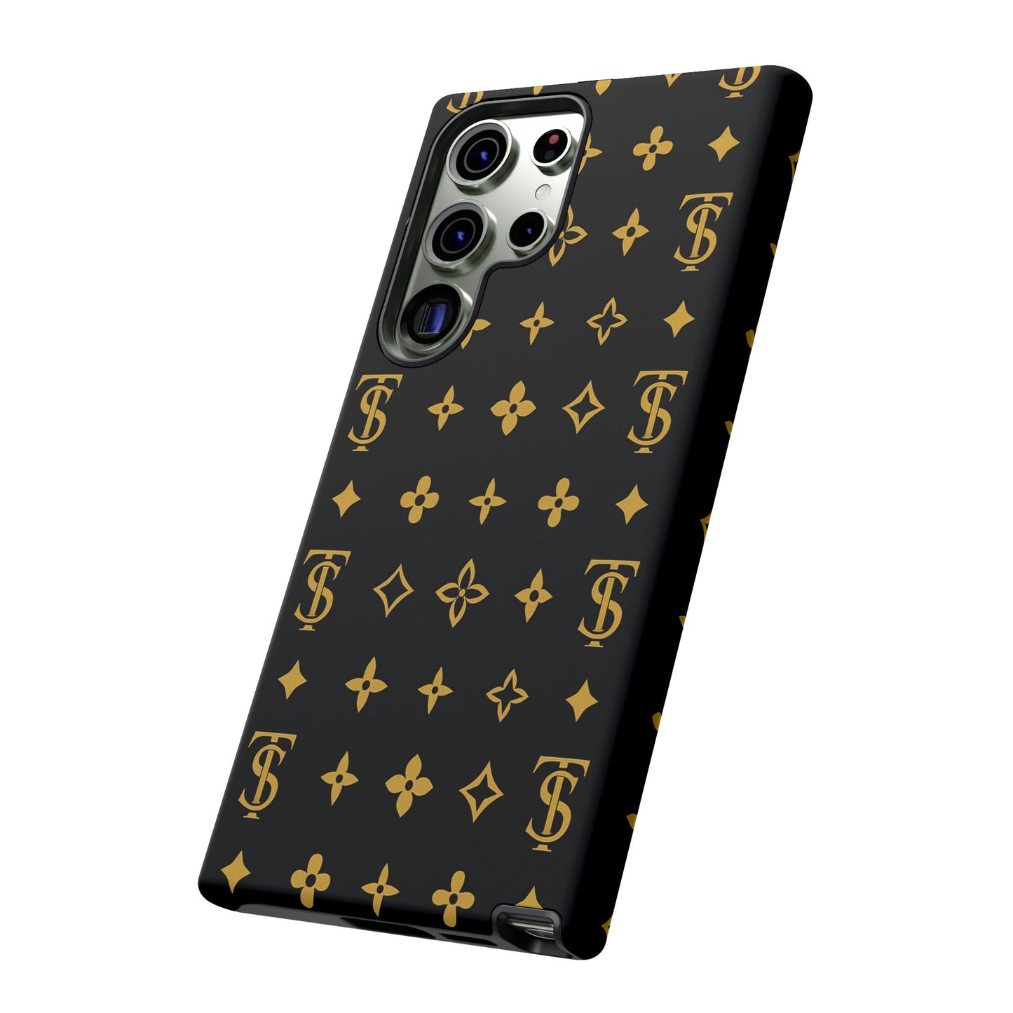 Gold Monogram Pattern Tough Phone Case | Black & Gold Luxury Design for Iphone, Samsung Galaxy and Pixel