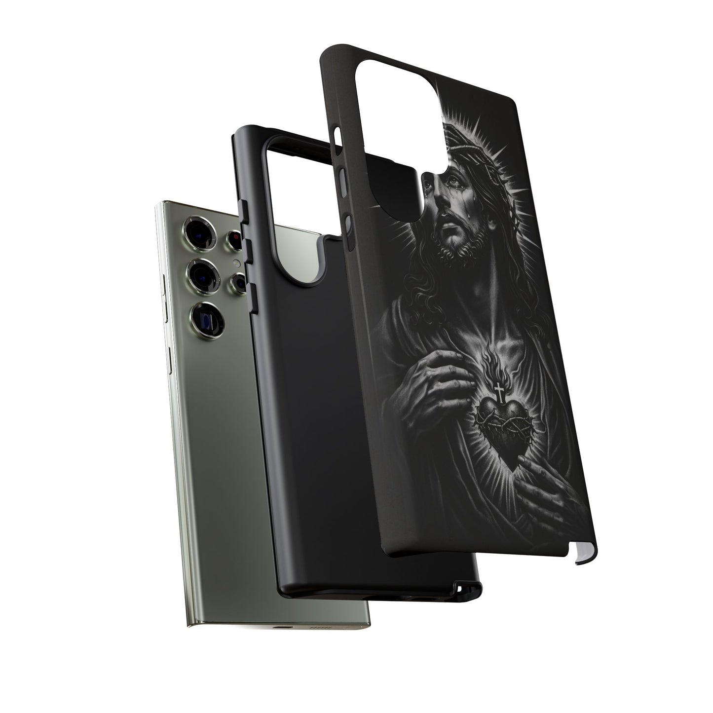 Jesus Sacred Heart Phone Case Black White Christian Faith Aesthetic