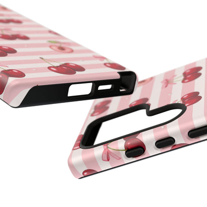 Coquette Cherry Bow Phone Case | Cute Pink Aesthetic Cherry Pattern Tough Case for iPhone & Samsung