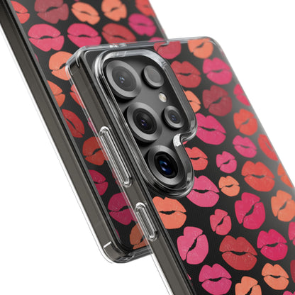 Kiss Print Clear Phone Case | Red Lip Pattern Impact-Resistant Case