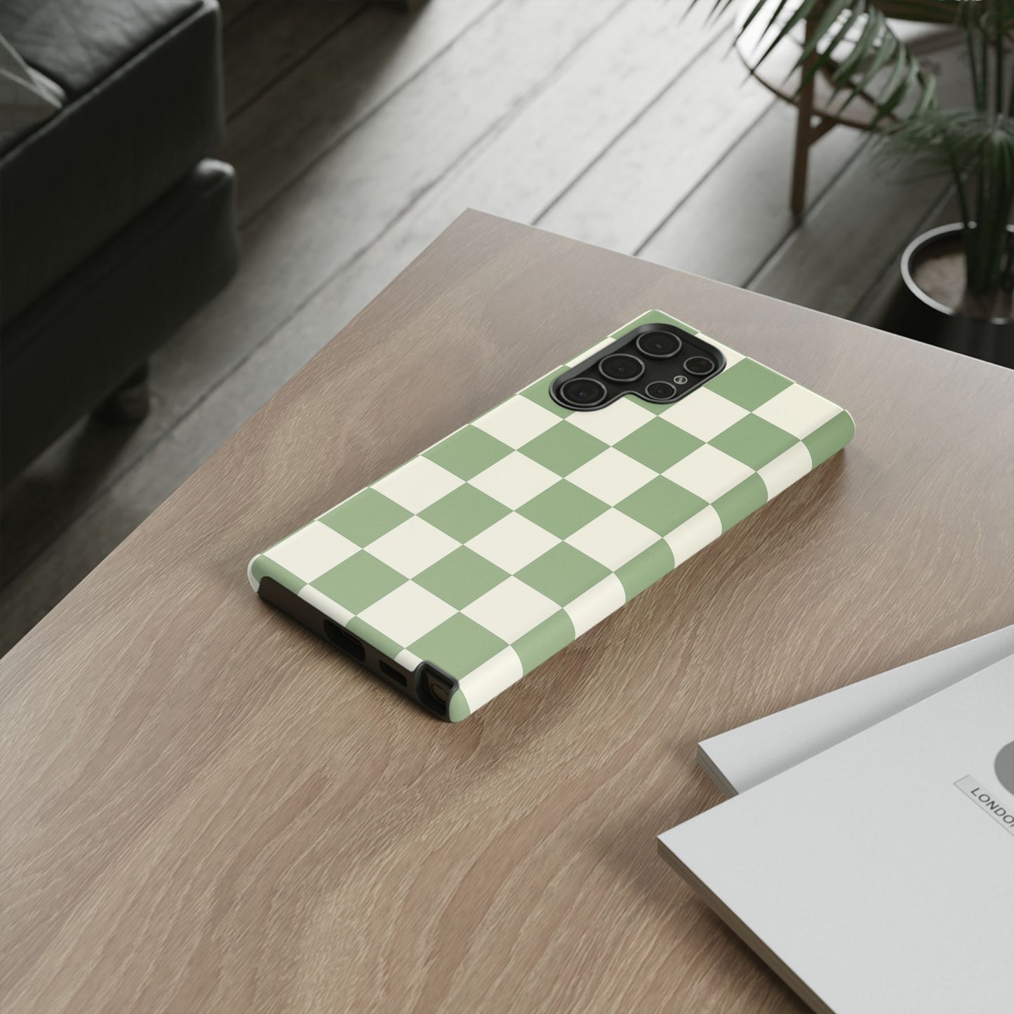 Sage Green Checkerboard Phone Case | Minimal Aesthetic Checkered iPhone & Samsung Tough Case