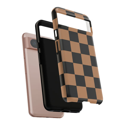 Brown Checkered Phone Case | Aesthetic Checkerboard iPhone & Samsung Tough Case