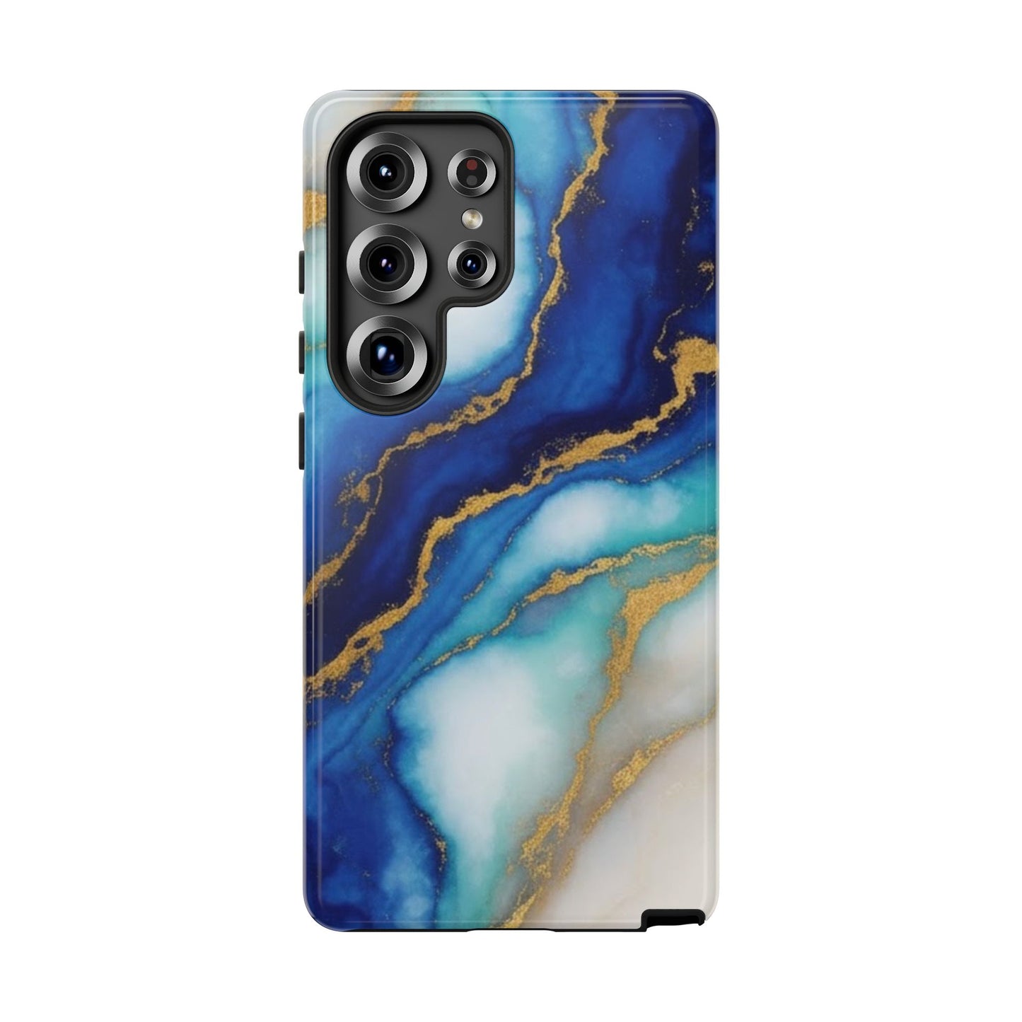 Blue & Gold Marble Phone Case – Luxury Resin Art Tough Case (iPhone, Samsung, Pixel)