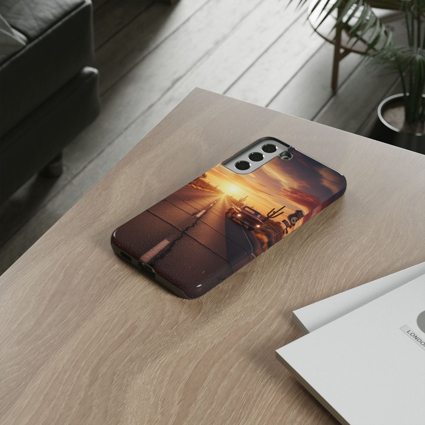 Route 66 Sunset Desert Highway Phone Case – Road Trip Travel Aesthetic Tough Case