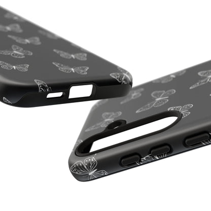 White Butterfly Pattern Phone Case – Dark Aesthetic Monochrome Tough Cover