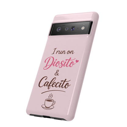 I Run on Diosito y Cafecito Phone Case, Pink Aesthetic Latina Faith Coffee Case, Girly Protective iPhone Samsung Cover