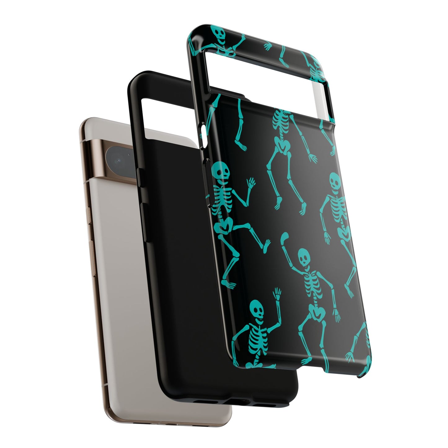 Dancing Teal Skeletons Phone Case | Tough Protective Case for Iphone, Samsung Galaxy and Pixel