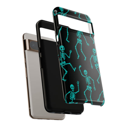 Dancing Teal Skeletons Phone Case | Tough Protective Case for Iphone, Samsung Galaxy and Pixel