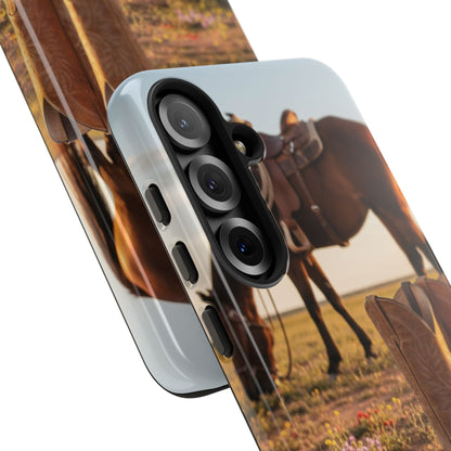 Western Cowboy Boots Phone Case – Rustic Horse Sunset Tough Case (iPhone, Samsung, Pixel)