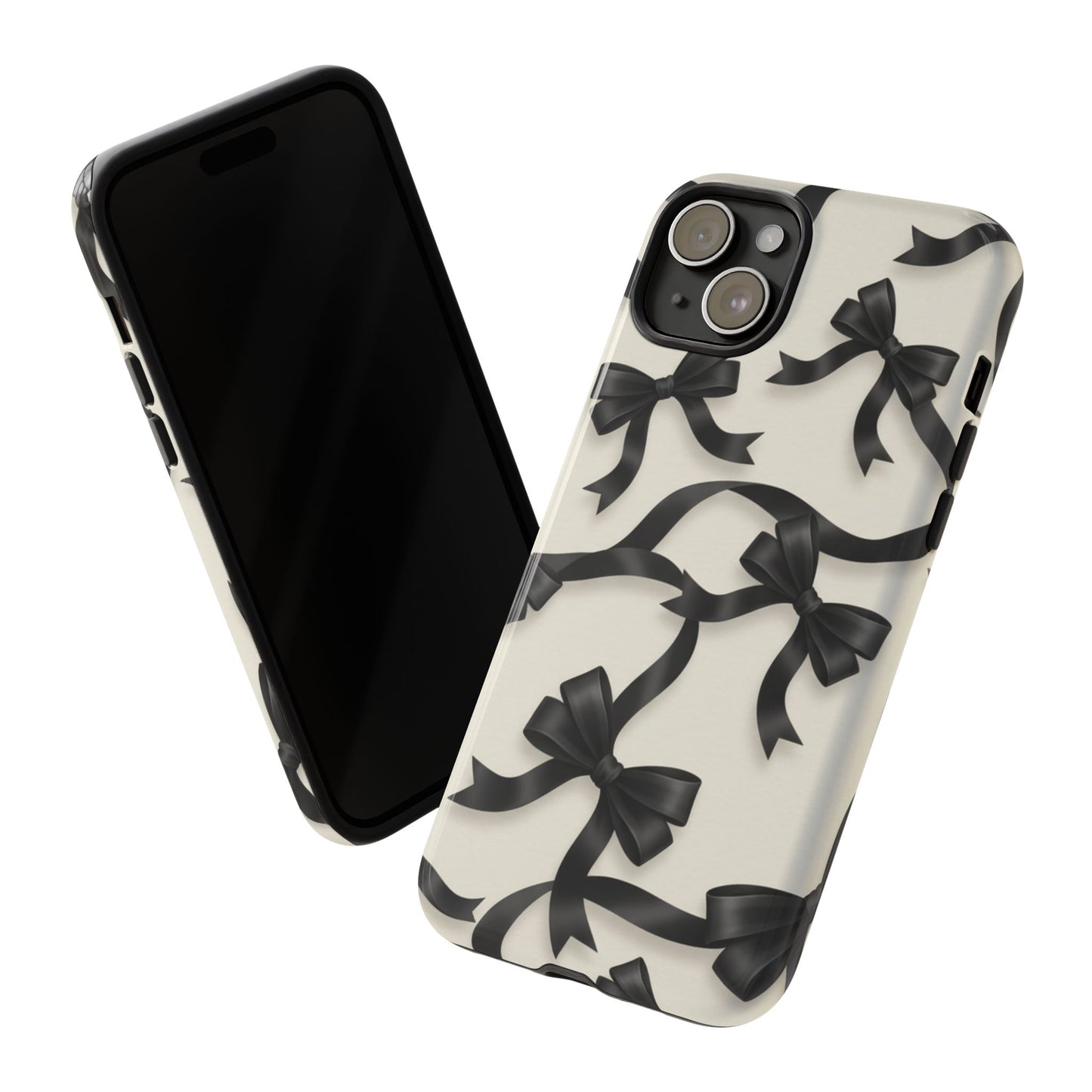 Black Ribbon Bow Phone Case, Minimal Bow Pattern Tough Protective Case