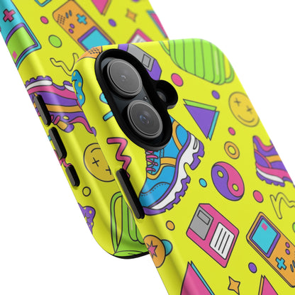 90s Retro Neon Phone Case – Y2K Nostalgia Colorful Icons Tough Protective Case