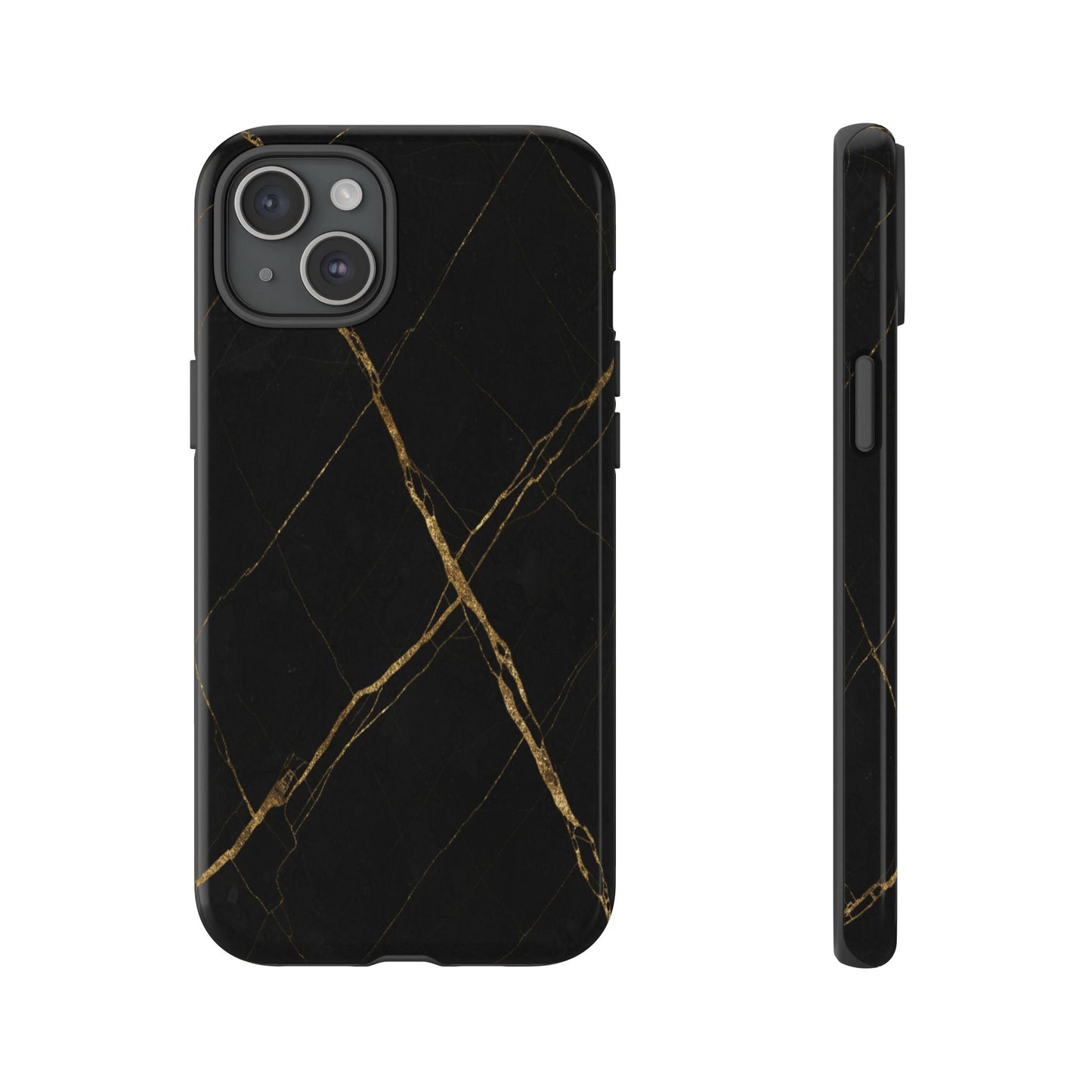 Black Marble Phone Case with Gold Veins | Minimal Luxury Tough Case