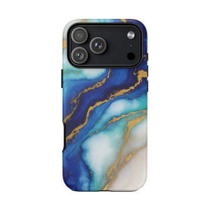 Blue & Gold Marble Phone Case – Luxury Resin Art Tough Case (iPhone, Samsung, Pixel)