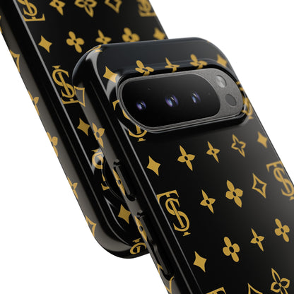 Gold Monogram Pattern Tough Phone Case | Black & Gold Luxury Design for Iphone, Samsung Galaxy and Pixel