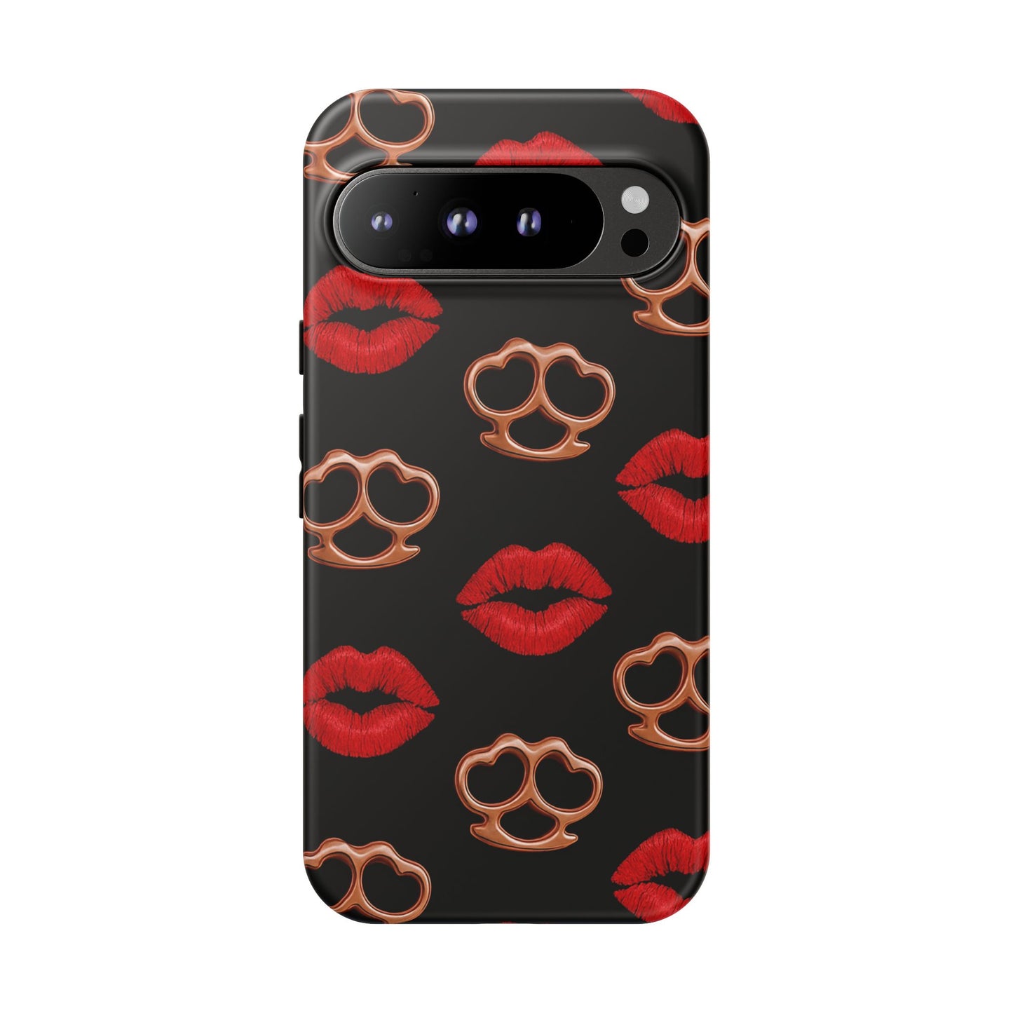 Red Lipstick & Knuckle Duster Phone Case | Bold Kiss Print Tough Protective Cover for Iphone, Samsung Galaxy and Pixel
